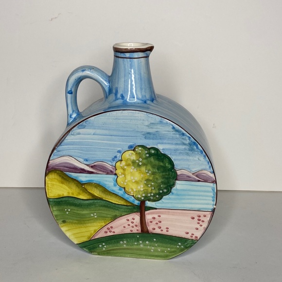 Folk Art Handmade Ceramic Pitcher Vase Landscape Countryside Italy Decorative - Picture 5 of 9
